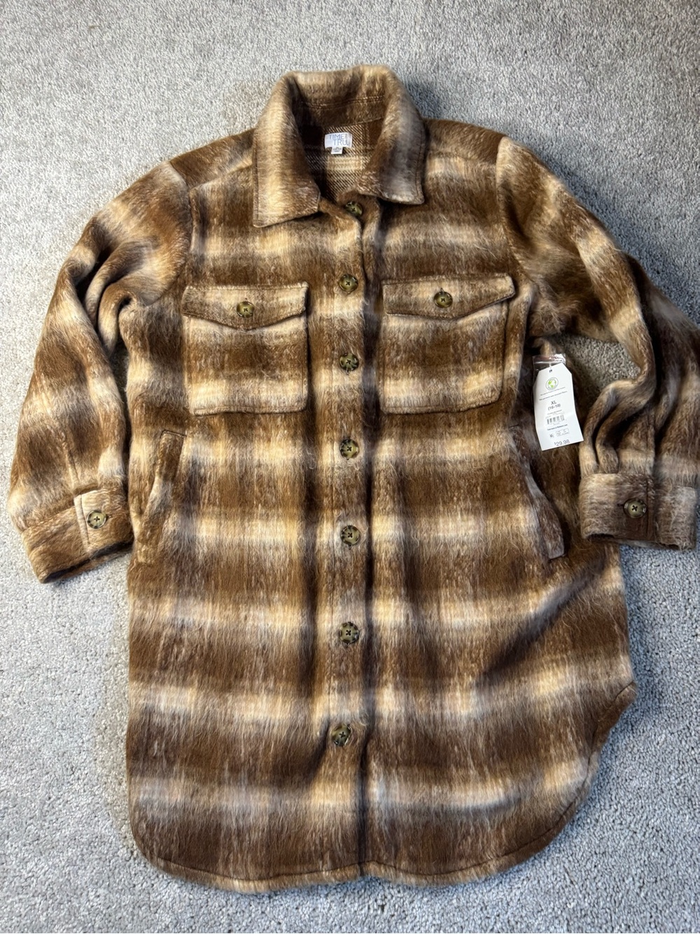Time and Tru Brown Plaid Button-Front Shacket